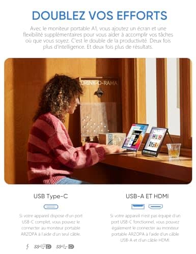 Vue detaillee 1 du produit Écran portable ultrafin deuxième écran ARZOPA
