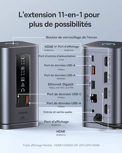 Vue detaillee 1 du produit Station d'accueil triple affichage-4k Baseus