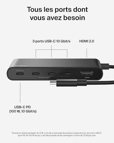 Vue detaillee 2 du produit Hub usb-c télétravail 4k power delivery 100 w Belkin