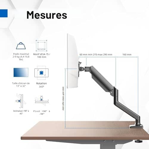 Vue detaillee 1 du produit Support écran réglable rotation 360° bureau GRIFEMA