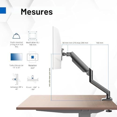 Support écran réglable rotation 360° bureau GRIFEMA