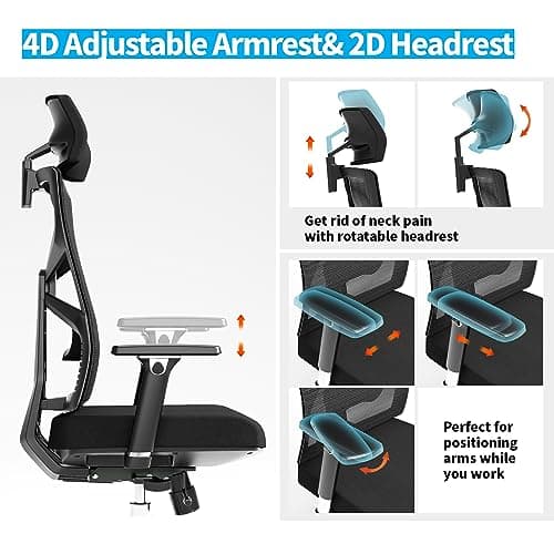 product-HOLLUDLE-Chaise-de-Bureau-Ergonomique-avec-Dossier-Adaptable,-Fauteuil-D'ordinateur-avec-Accoudoirs-4D,-Profondeur-D'assise-Réglable,-Soutien-Lombaire-et-Appui-tête-2D,-Siège-de-Travail-Exécutif,-Noir-3.jpg