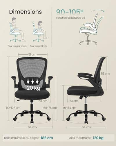 Vue detaillee 2 du produit Chaise bureau ergonomique soutien lombaire SONGMICS