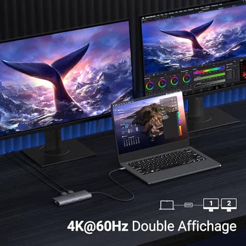 Vue detaillee 2 du produit Hub USB-C double HDMI 10-en-1 pour télétravail UGREEN