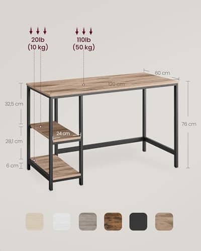 Vue detaillee 1 du produit Bureau surface spacieuse étagères modulables VASAGLE