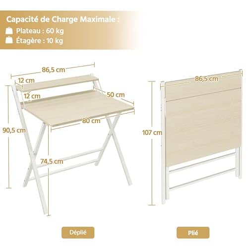 Vue detaillee 2 du produit Yaheetech Bureau Pliable 80cm en L avec Étagère Surélevée