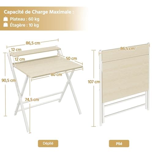 product-Yaheetech-Bureau-d'Ordinateur,-Bureau-Pliable-80cm-en-L,-Table-d'écriture-avec-Petit-Étagère-Surélevée-et-Pieds-en-Forme-X,-pour-Chambre-Salon-d'étude-Petits-Espaces,-Bois-Clair,-80×50×74,5cm-2.jpg